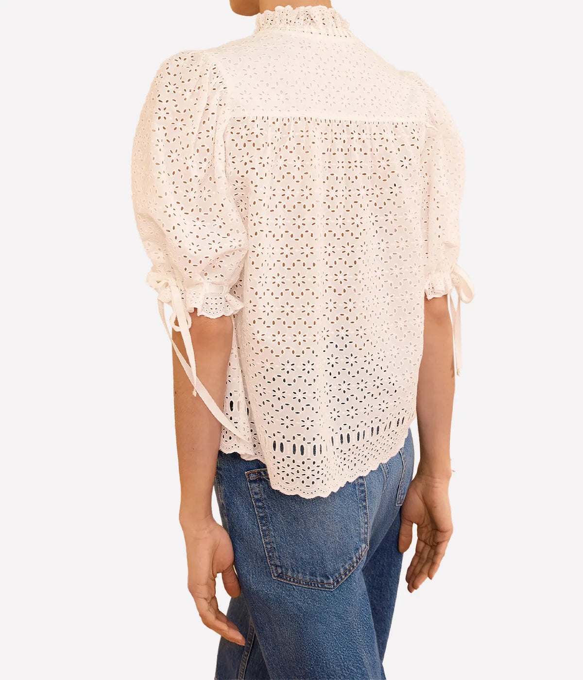 Alouette Short Sleeve Cotton Top In Pristine