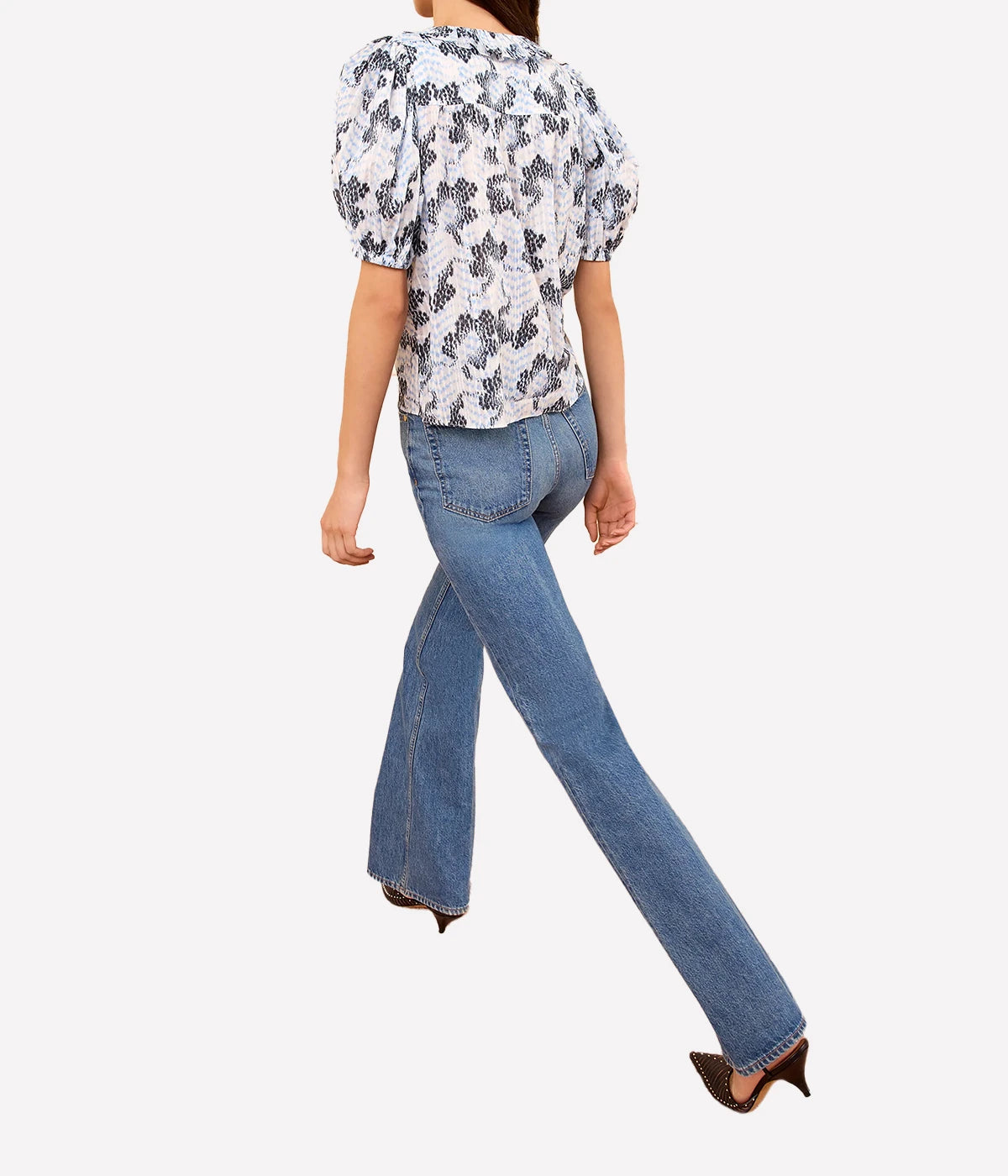 Amaria Short Sleeve Cotton Top In Ciel