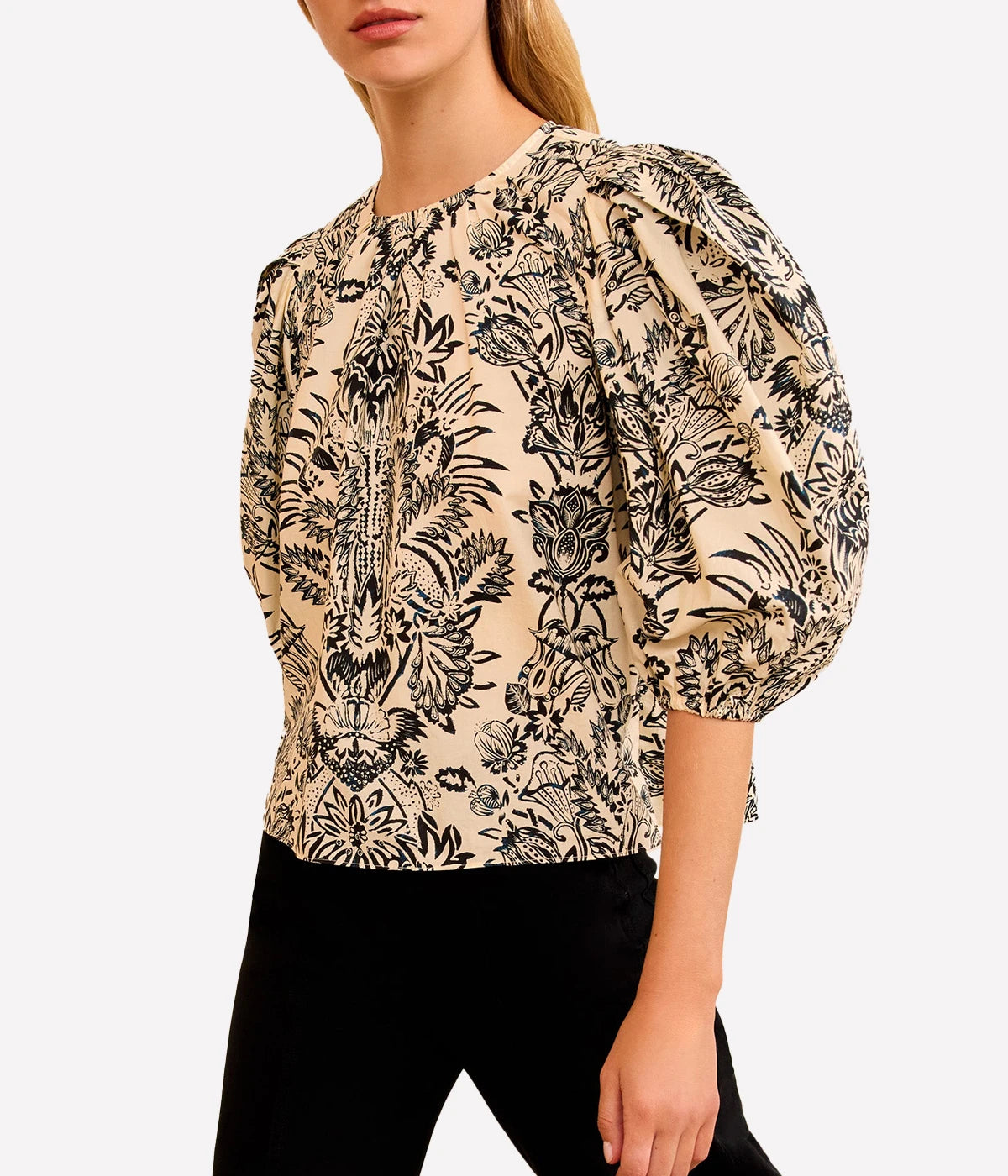 Frantiska Puff Sleeve Top in Noir Floral