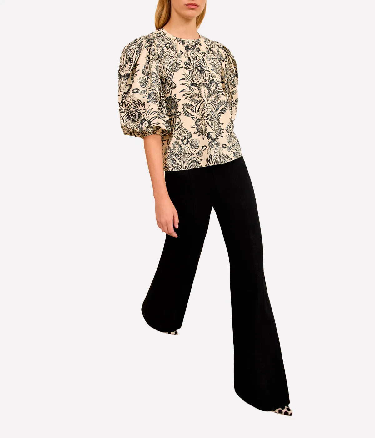 Frantiska Puff Sleeve Top in Noir Floral