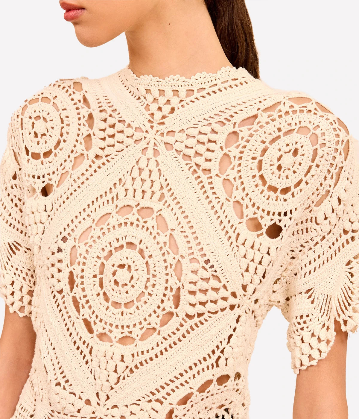 Maddalena SS Hand Crochet Top in COWRIE
