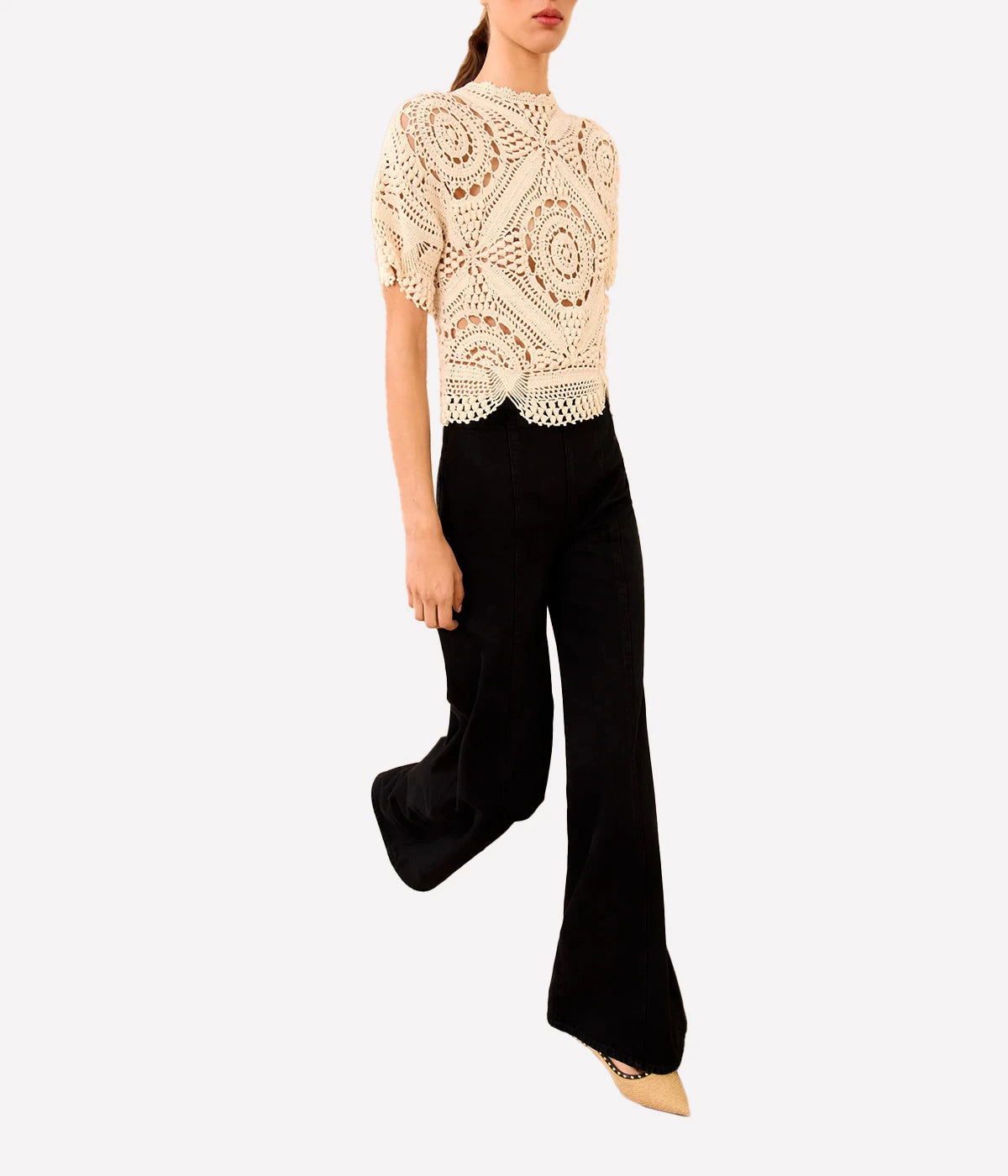 Maddalena SS Hand Crochet Top in COWRIE