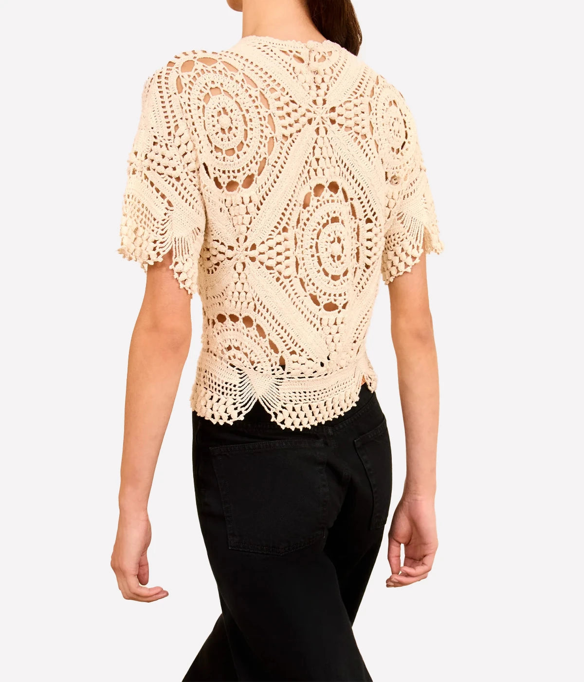 Maddalena SS Hand Crochet Top in COWRIE