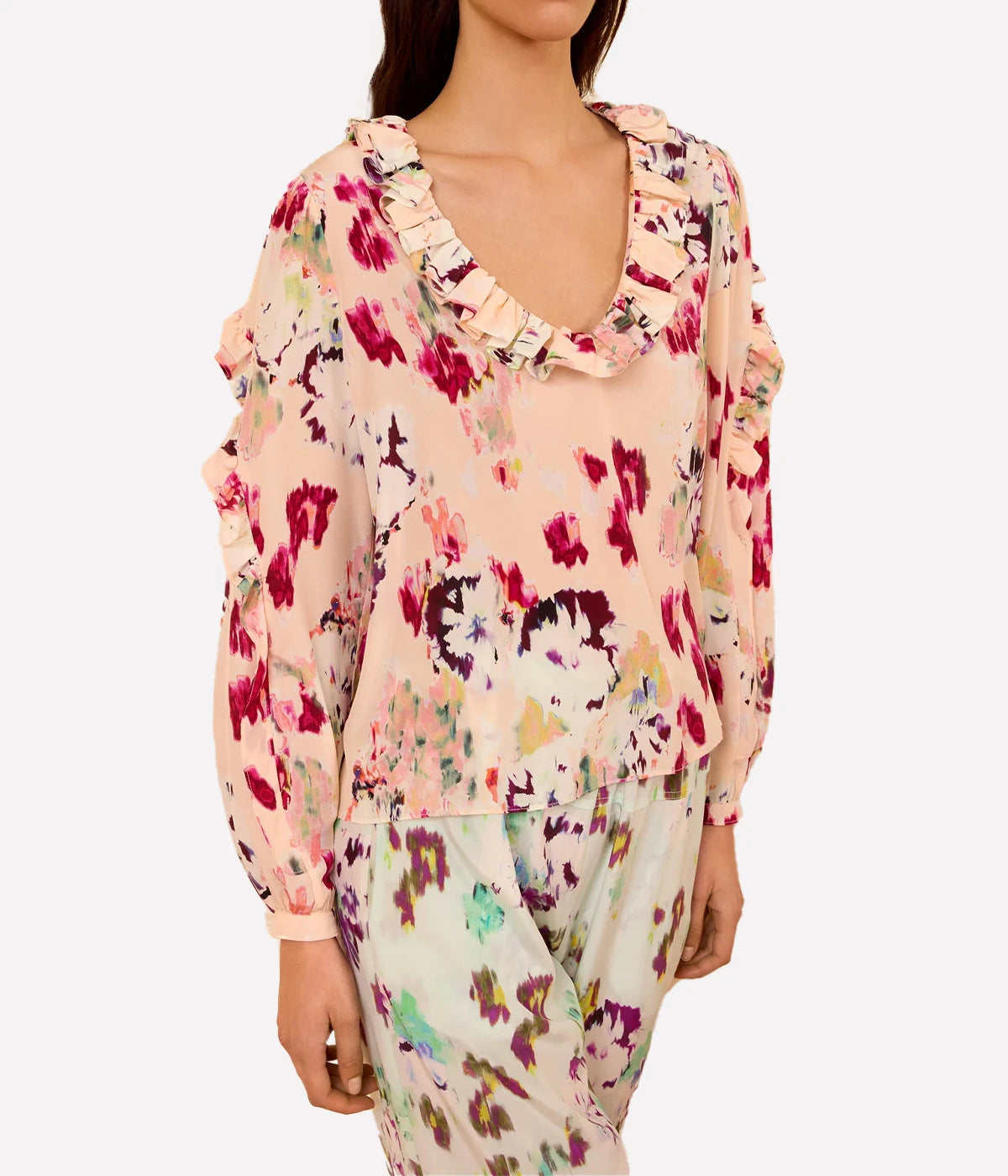 Marguerite Long Sleeve Silk Blouse In Summer Garden