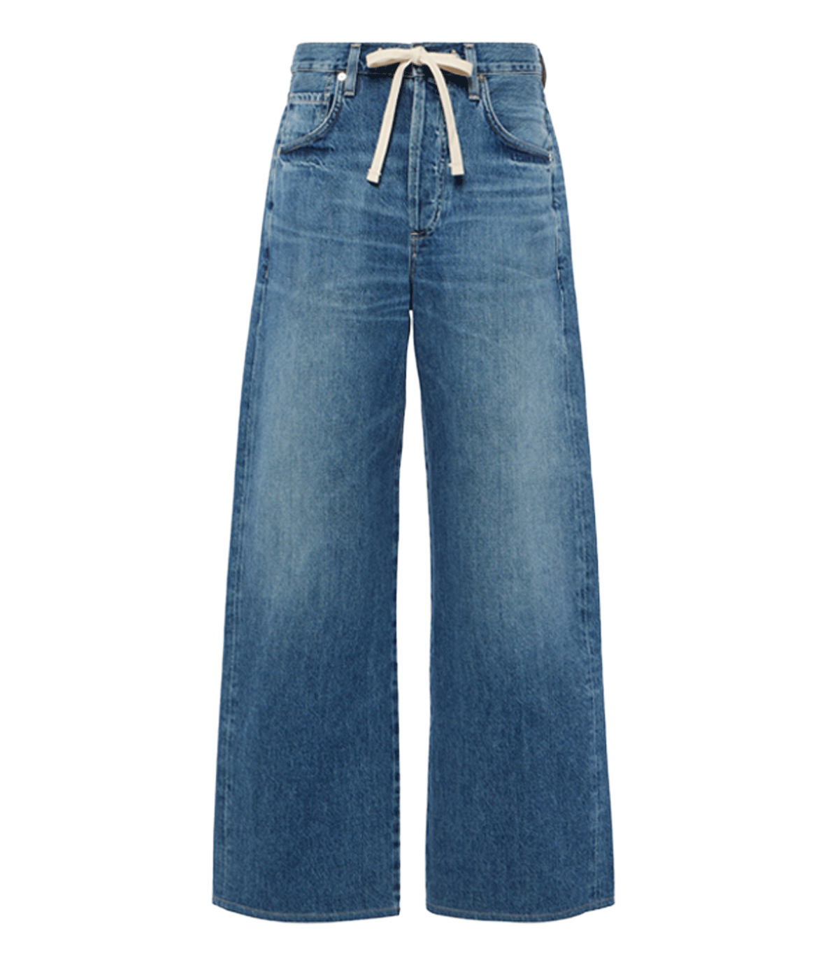 Wide-leg cut for a relaxed, laid-back look.
Drawstring waist for an adjustable, comfortable fit.
Button fly closure for a classic, vintage-inspired detail.
Full-length inseam perfect for pairing with sandals or heels.
Made from 100% organic cotton for a sustainable and breathable fit.