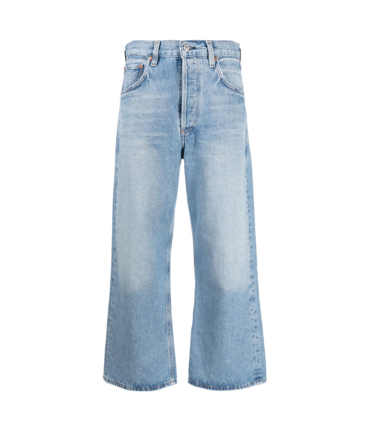 ALT Text: Vintage-inspired wide-leg jeans with a cropped hem and high-waisted fit, crafted from regenerative cotton.