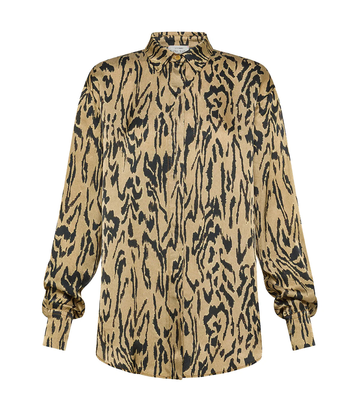 Moiree Print Satin Oversized Shirt in Honey