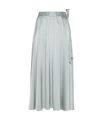 Stretch Silk Satin Midi Skirt in PEARL