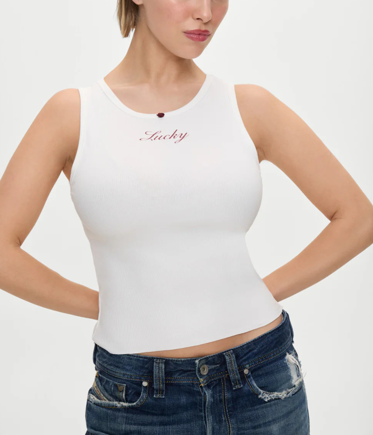 *FINAL SALE* Reno Cotton Rib Tank in Lone Star White