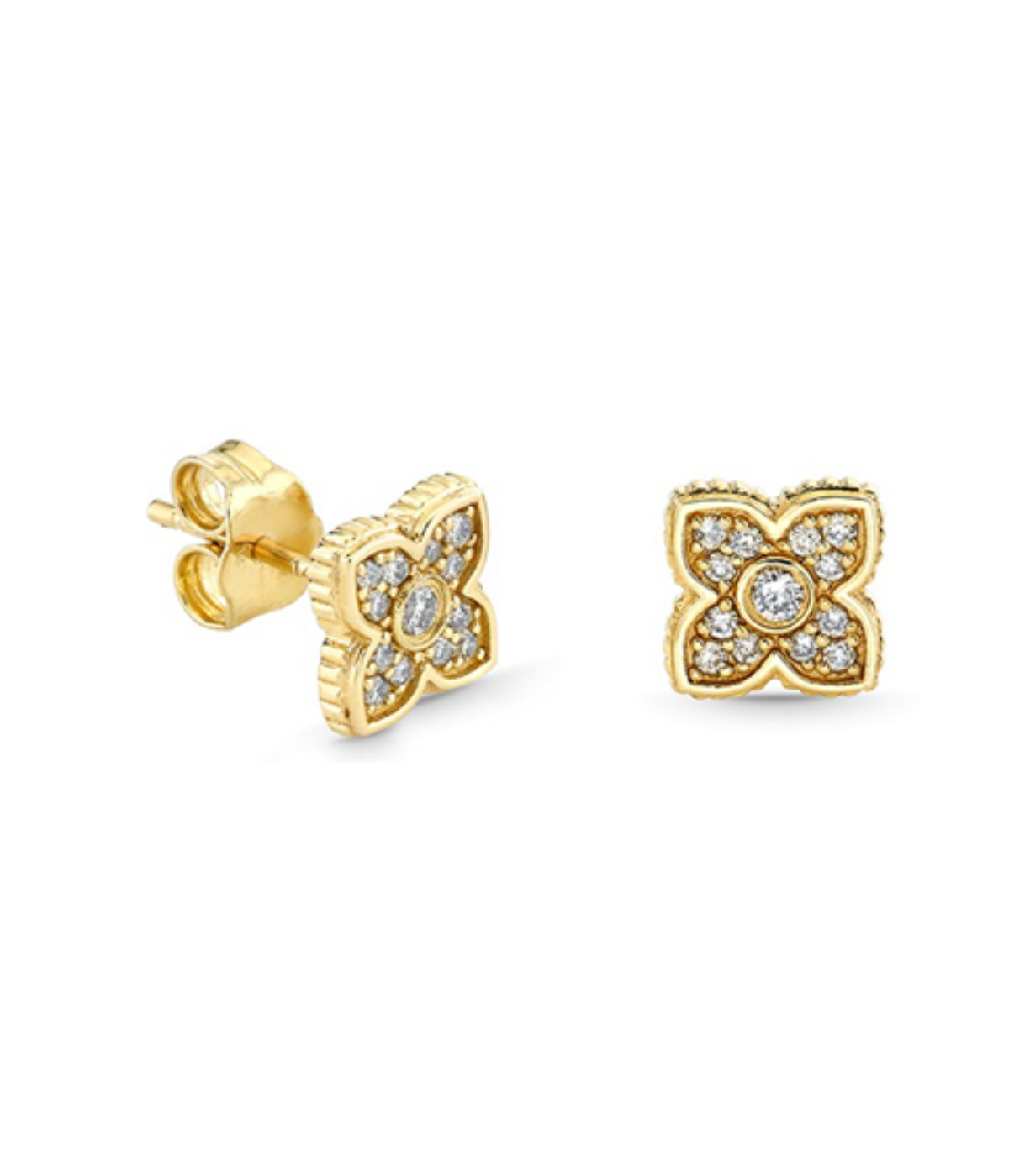 Pave Bezel Moroccan Studs In 14K Yellow Gold