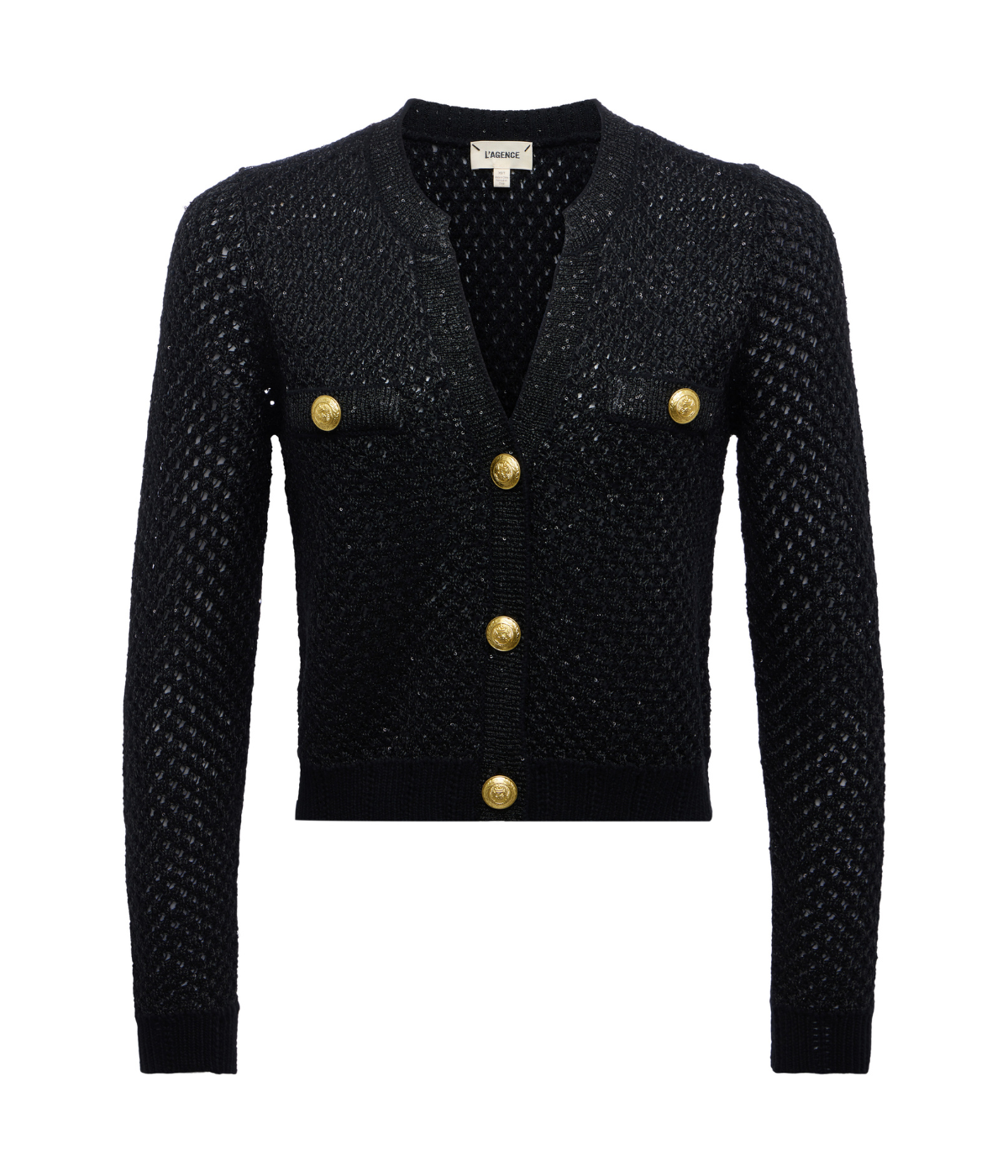 Blanca Sequin Crop Cardi in Black Gunmetal Gold