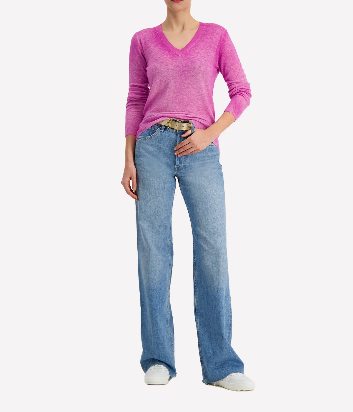 *FINAL SALE* V Neck Distressed Pullover in Peonia