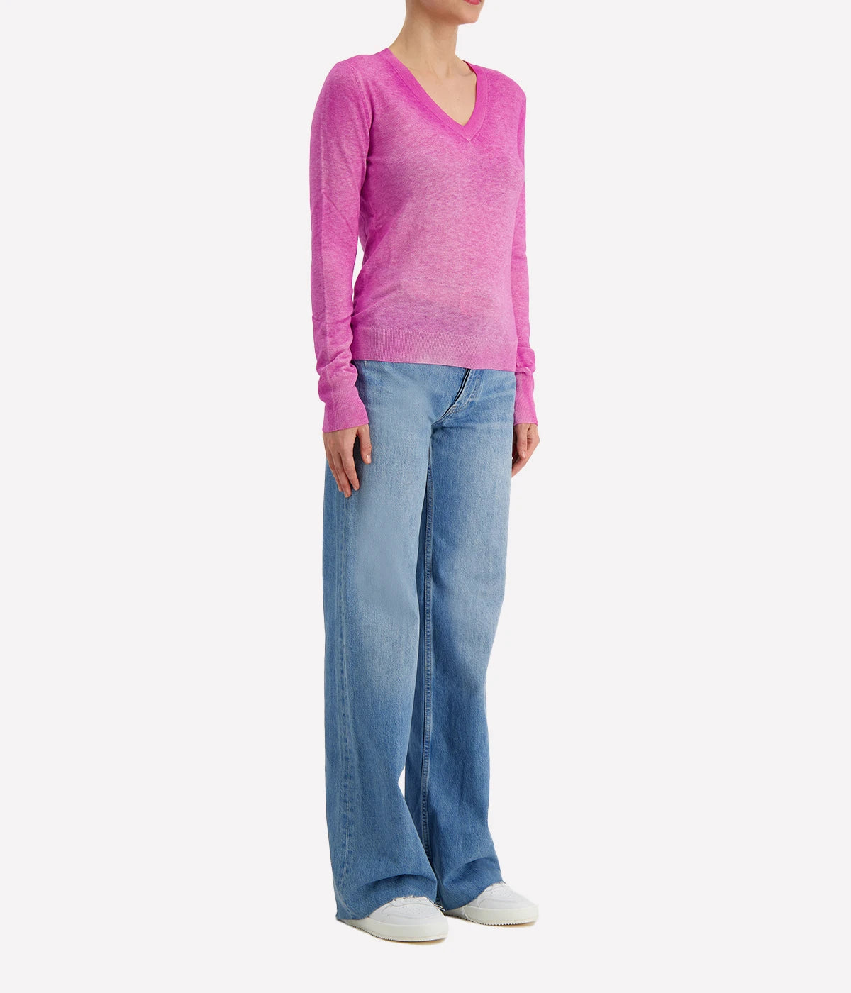 *FINAL SALE* V Neck Distressed Pullover in Peonia