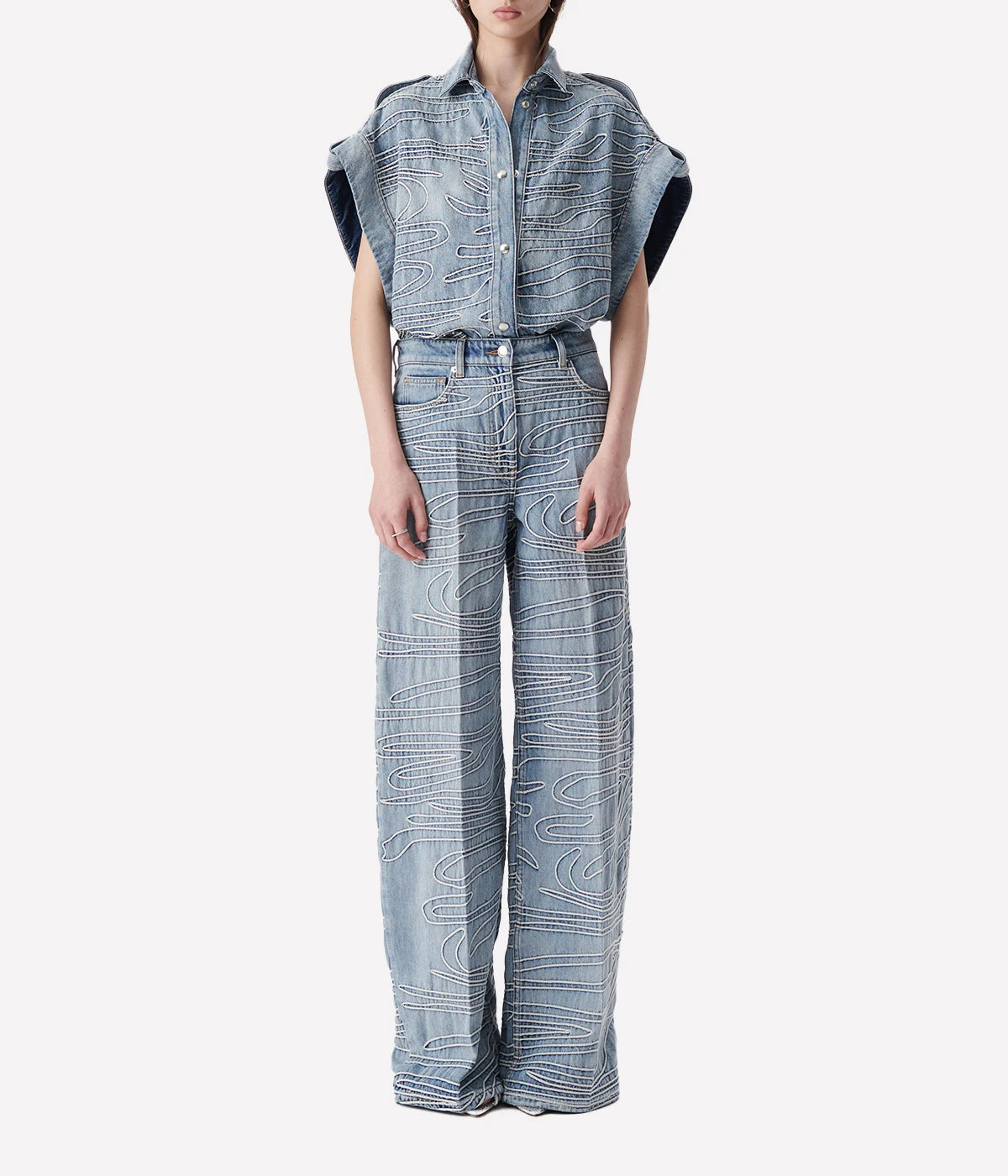 Valentina Shirt in Ice Blue by IRO, made from 100% cotton, featuring a minimalist design in a soft ice blue color with a relaxed fit