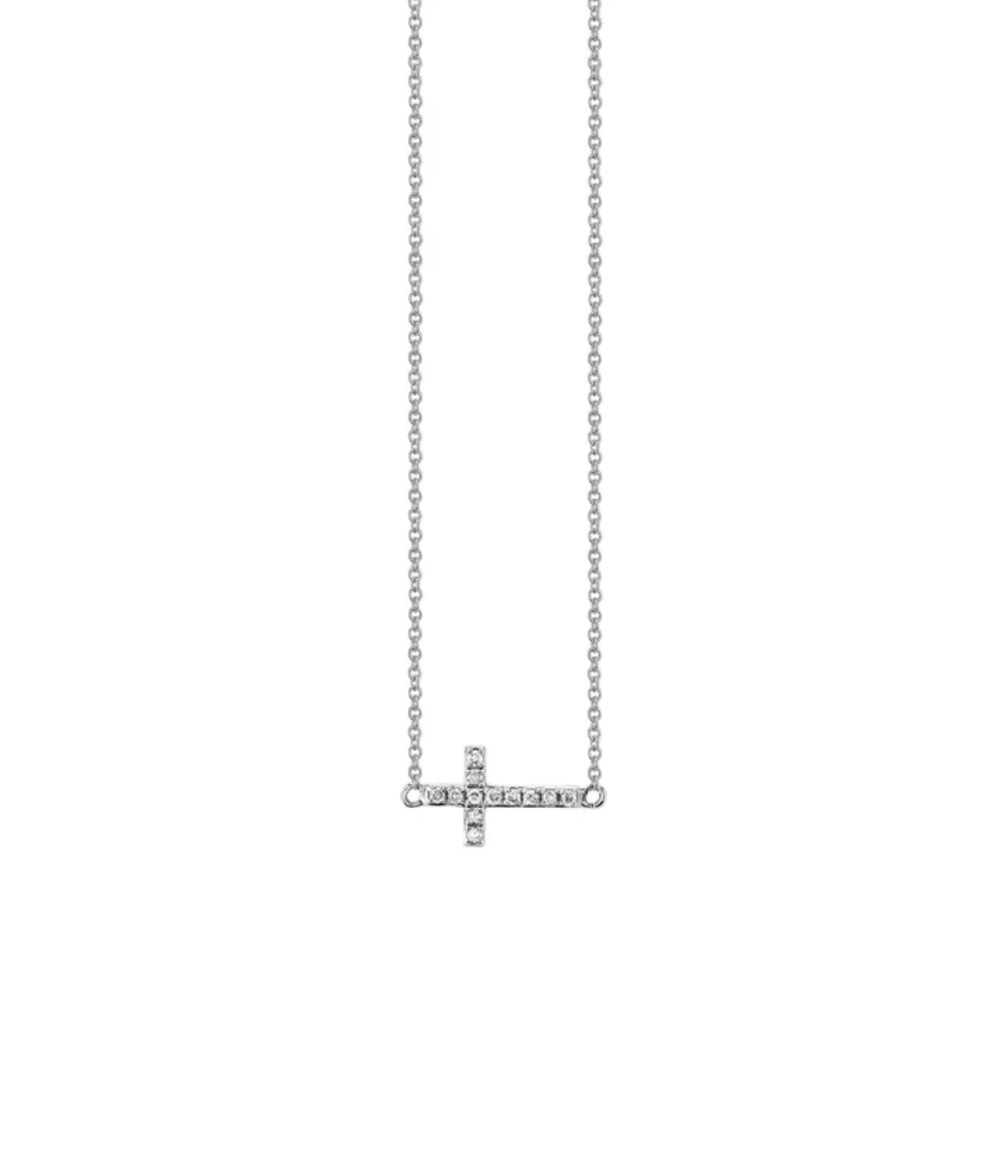 Small Cross Charm Necklace In White Gold