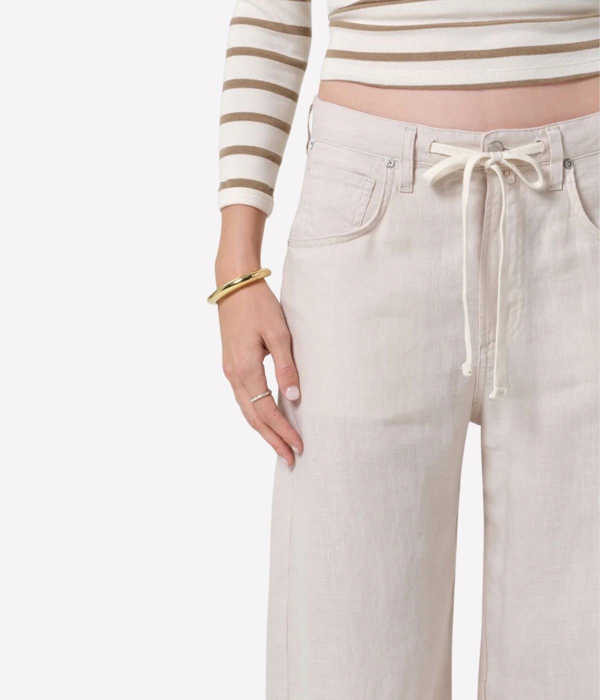 Brynn Drawstring Linen Trouser in Pale Stone