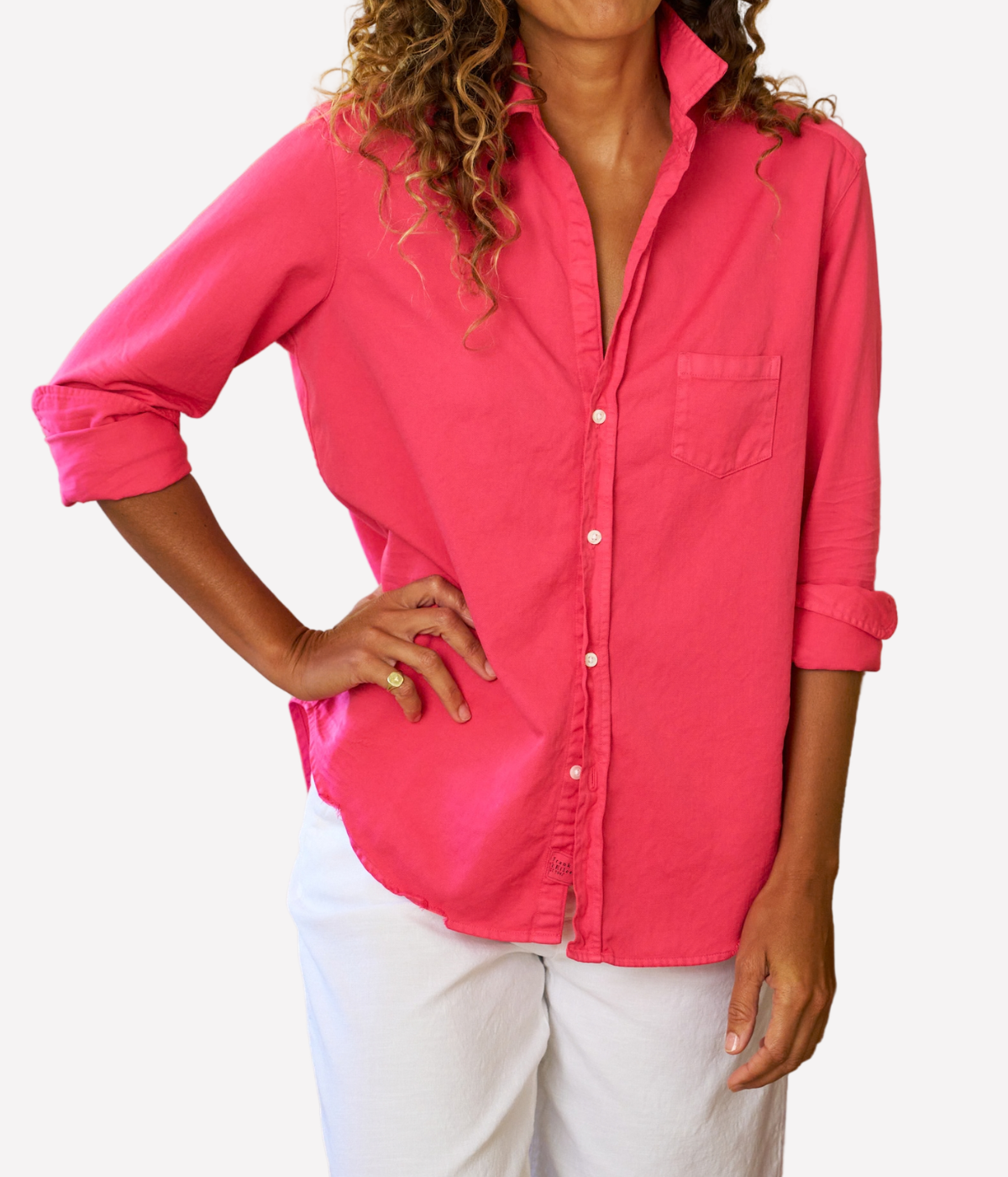 Eileen Relaxed Button Up Shirt in Bright Pink
