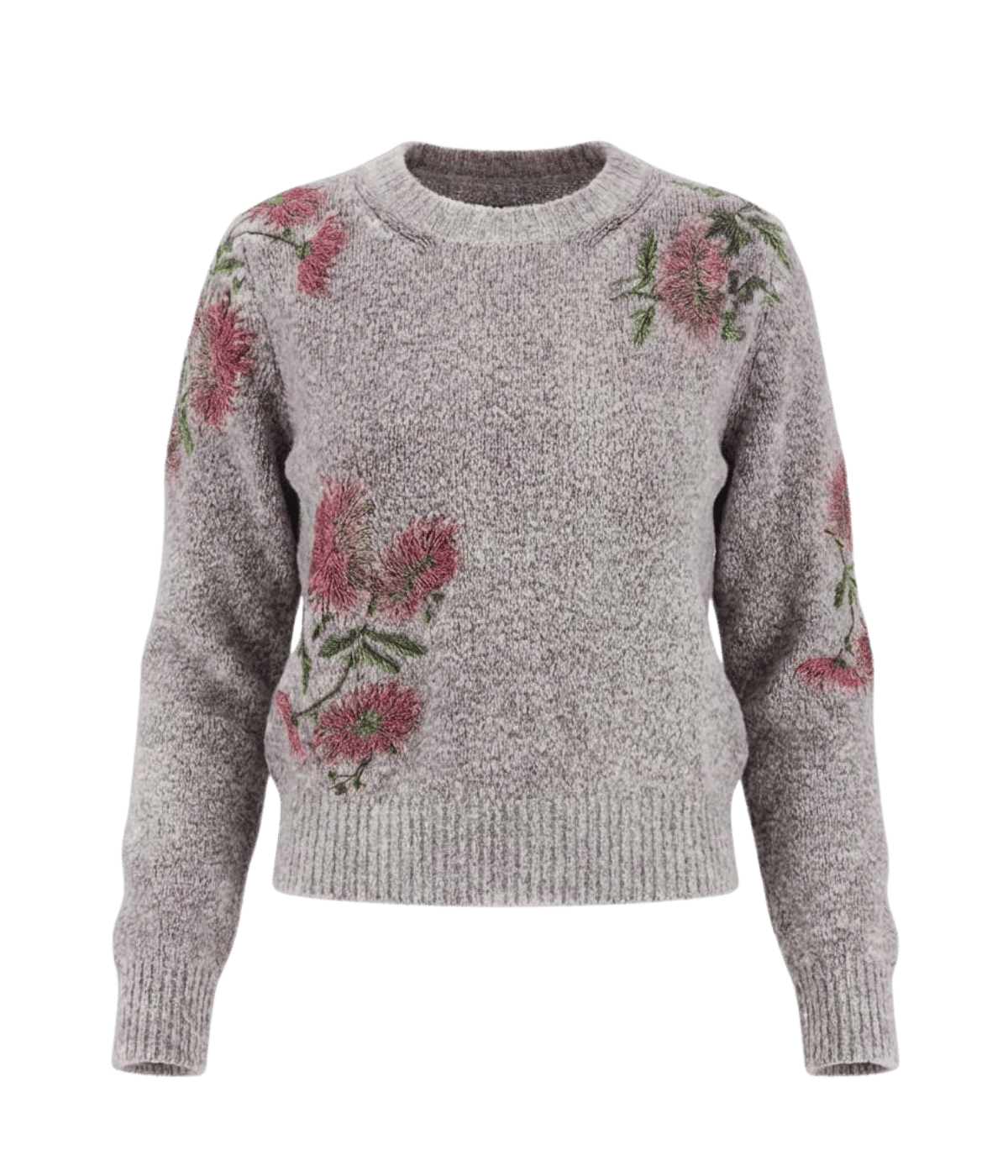 Hand Painted Pullover with Flower Embroidery in Ash