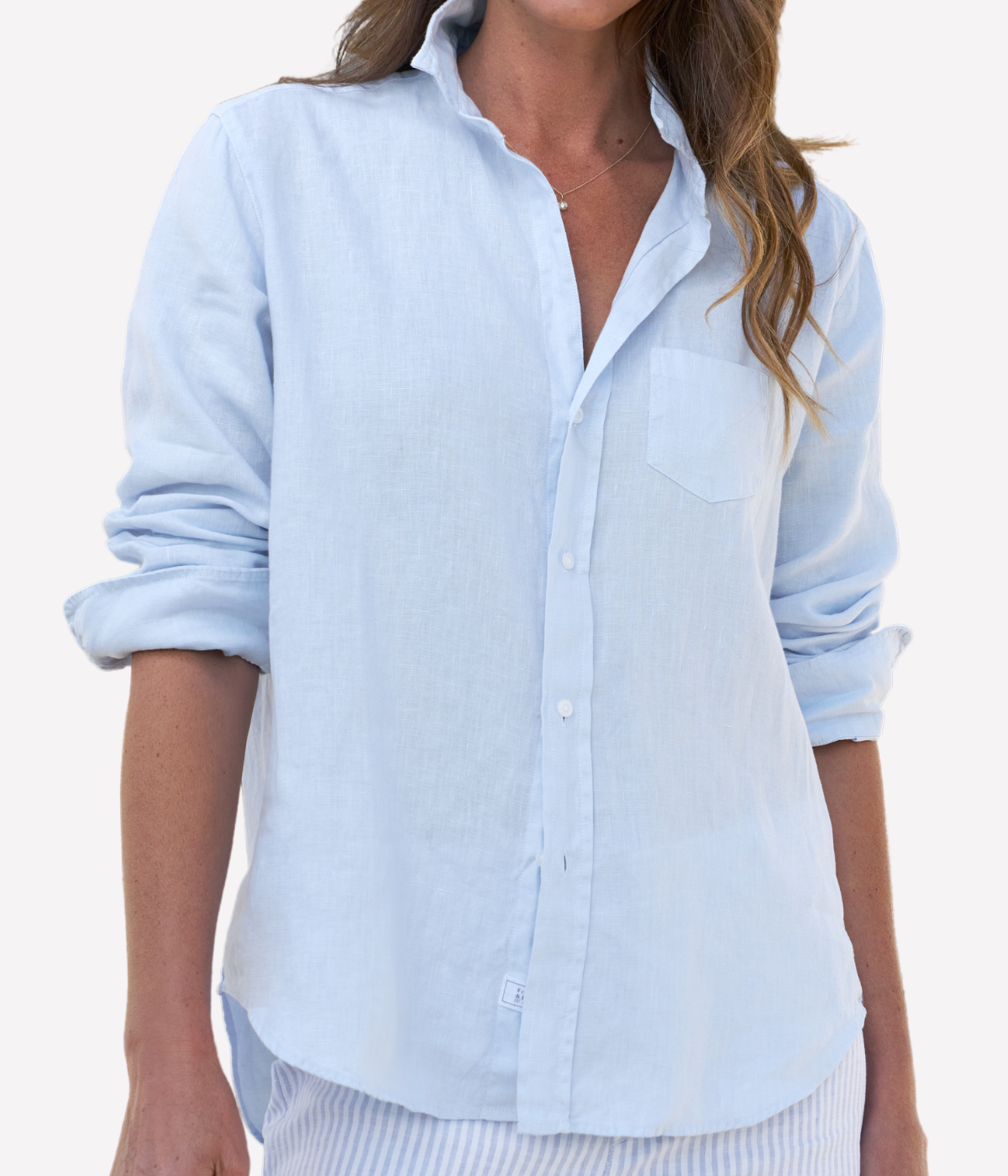 Eileen Woven Button Up Shirt in French Blue Linen