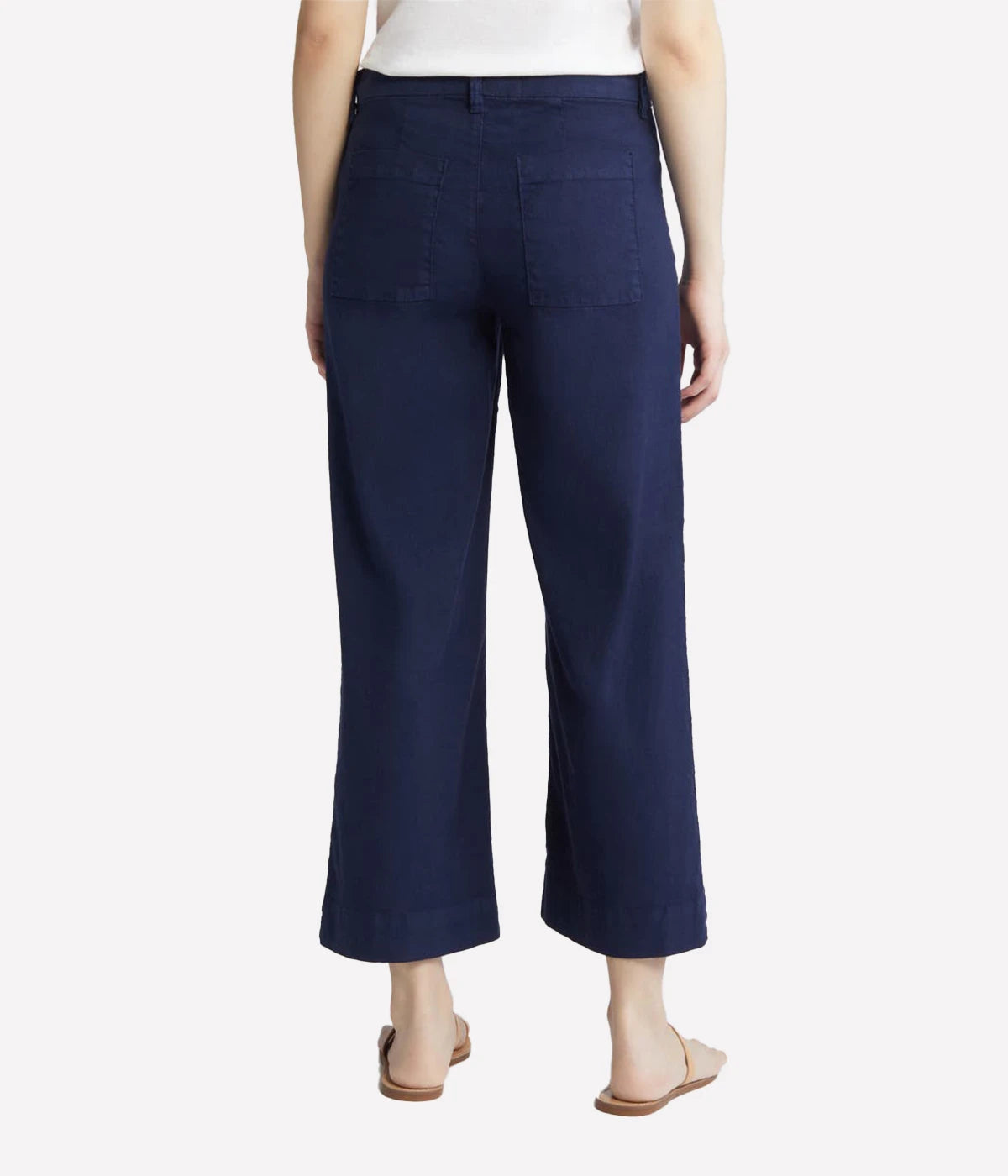 High-rise wide-leg linen pants in Italian Performance Linen, featuring a cropped hem, sleek design, and back patch pockets.