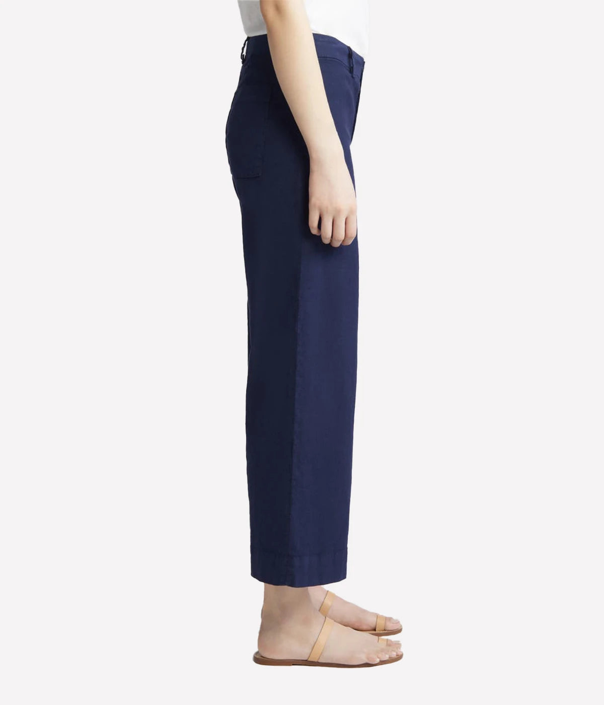High-rise wide-leg linen pants in Italian Performance Linen, featuring a cropped hem, sleek design, and back patch pockets.