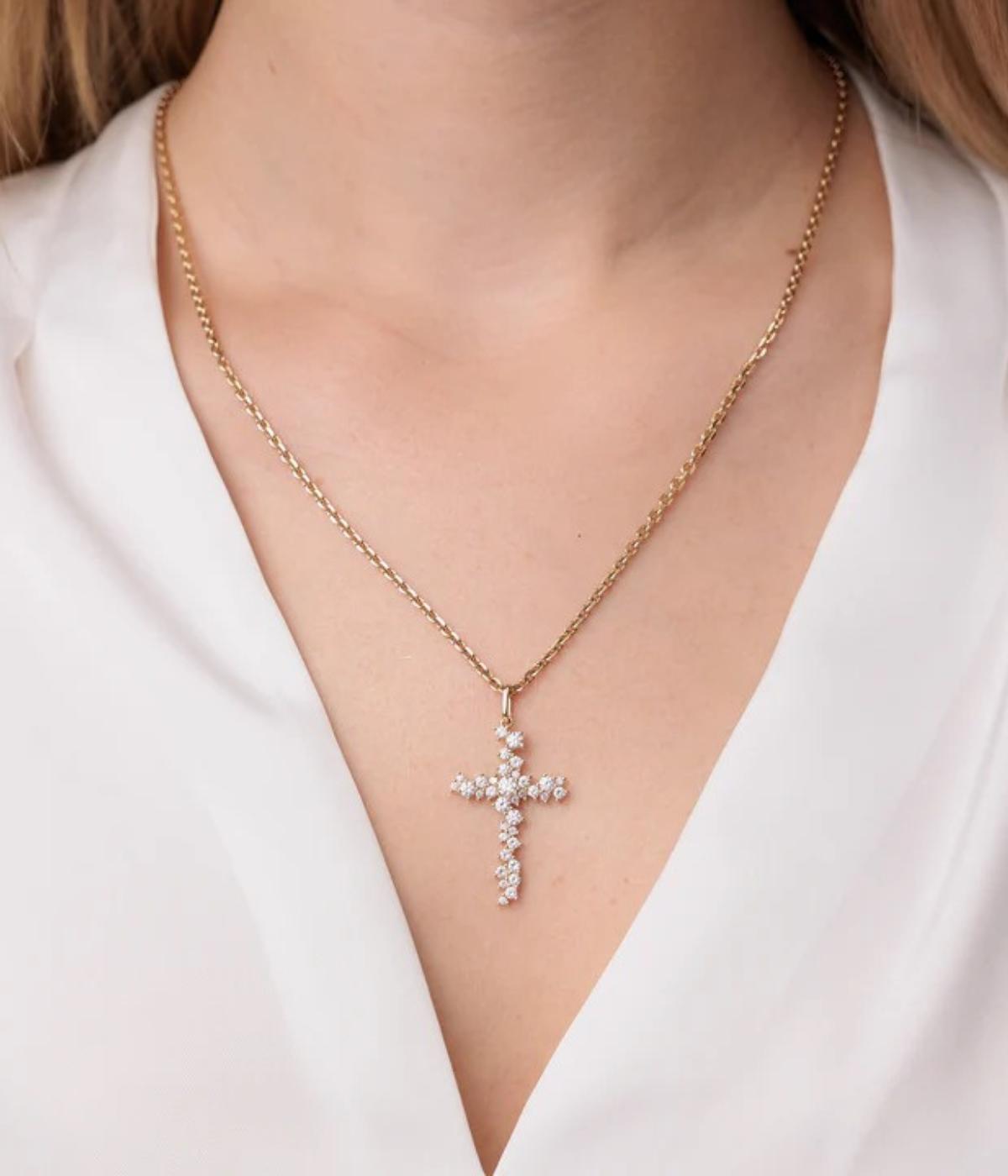 Cocktail Cross Charm Necklace in 14k Yellow Gold