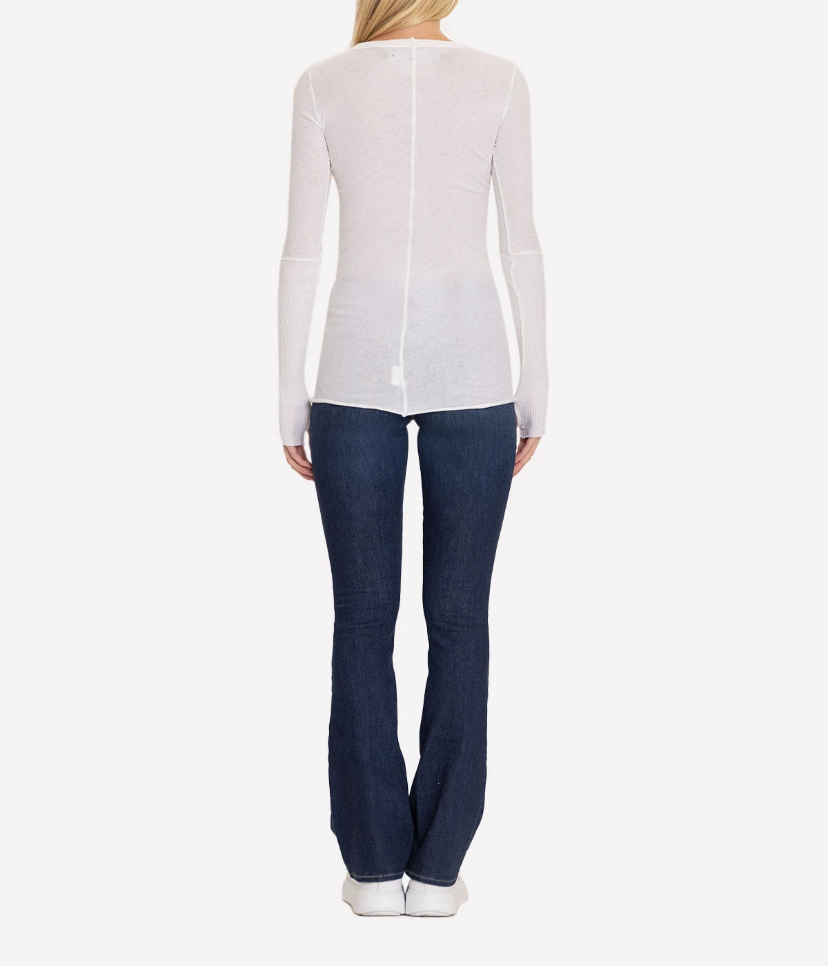Cashmere V Neck Fitted Long Sleeve Top in White