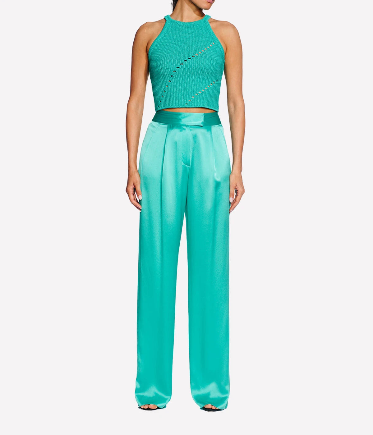 *FINAL SALE* Wide Leg Silk trouser in Turquoise