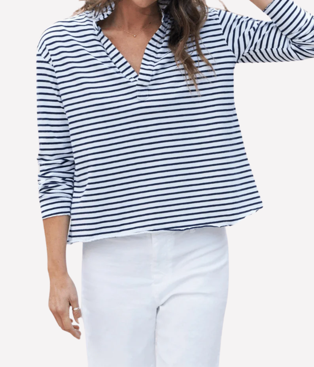 Patrick Popover Henley in White Navy Stripe