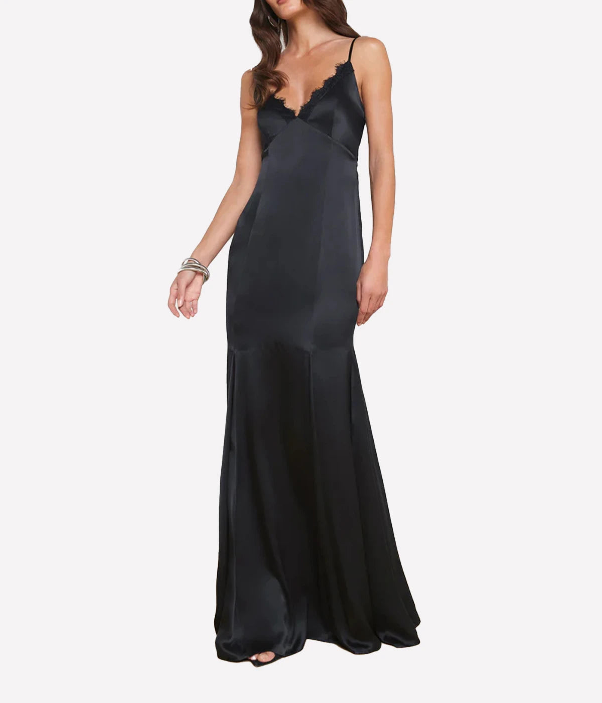 Zanna Lace Trim Gown in BLACK