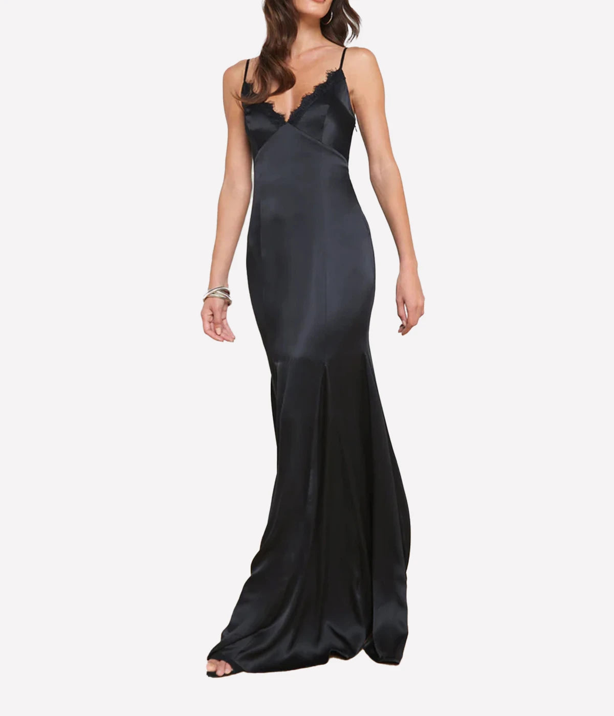 Zanna Lace Trim Gown in BLACK