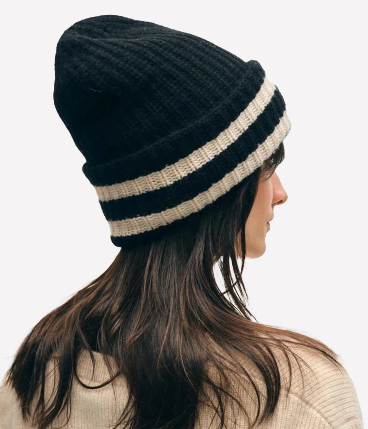 Cashmere Luxe Beanie in Black and Natural
