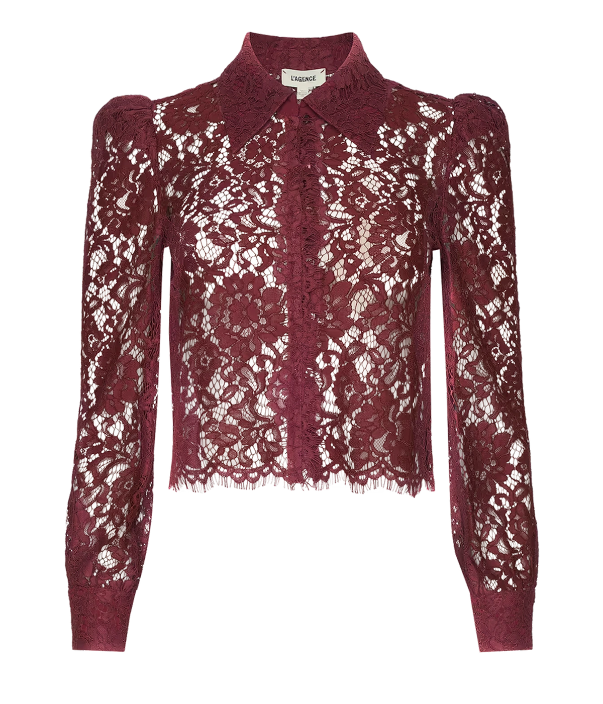 Anita Lace Blouse In Deep Sangria - L'Agence red lace blouse long sleeve