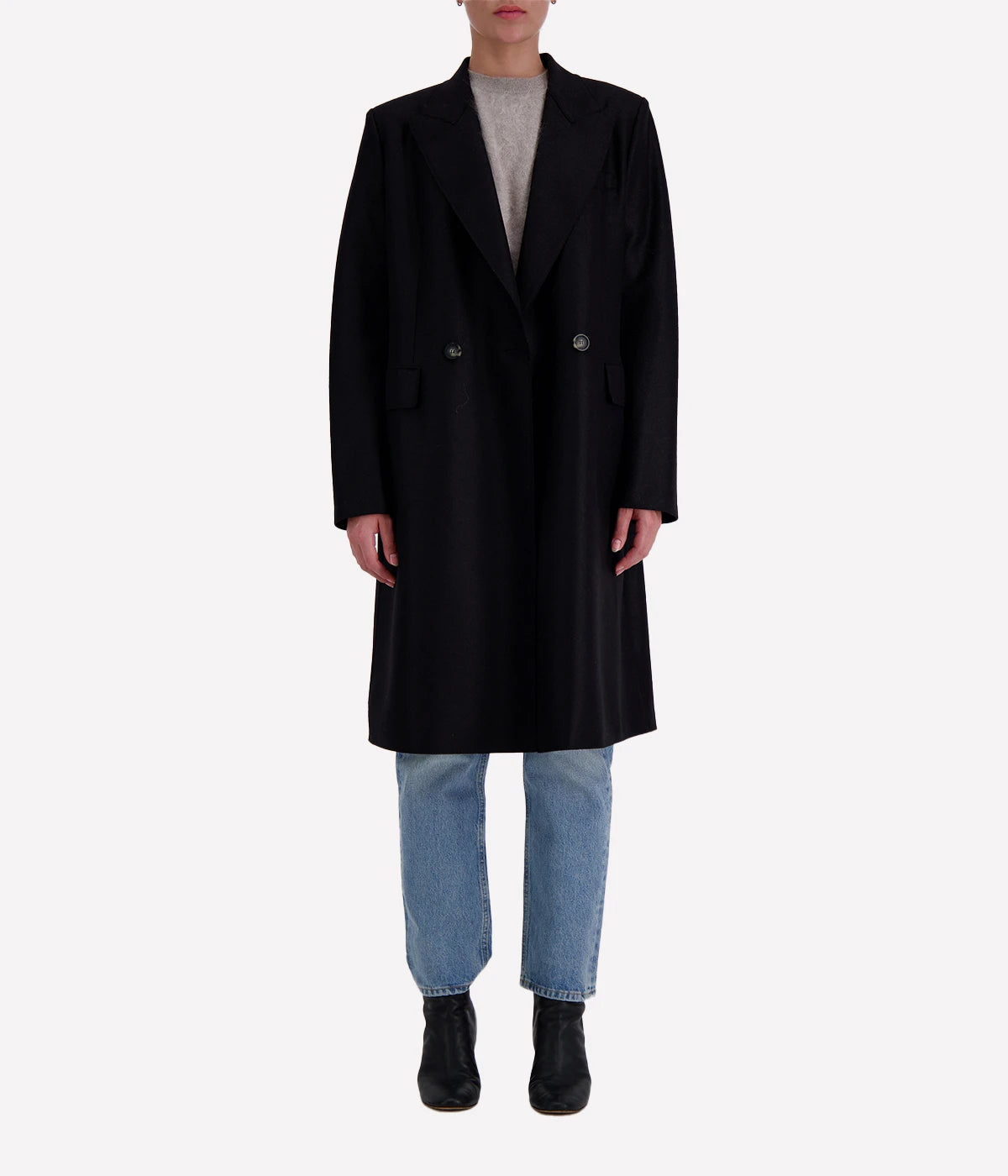Light Pressed Wool Coat in BLACK