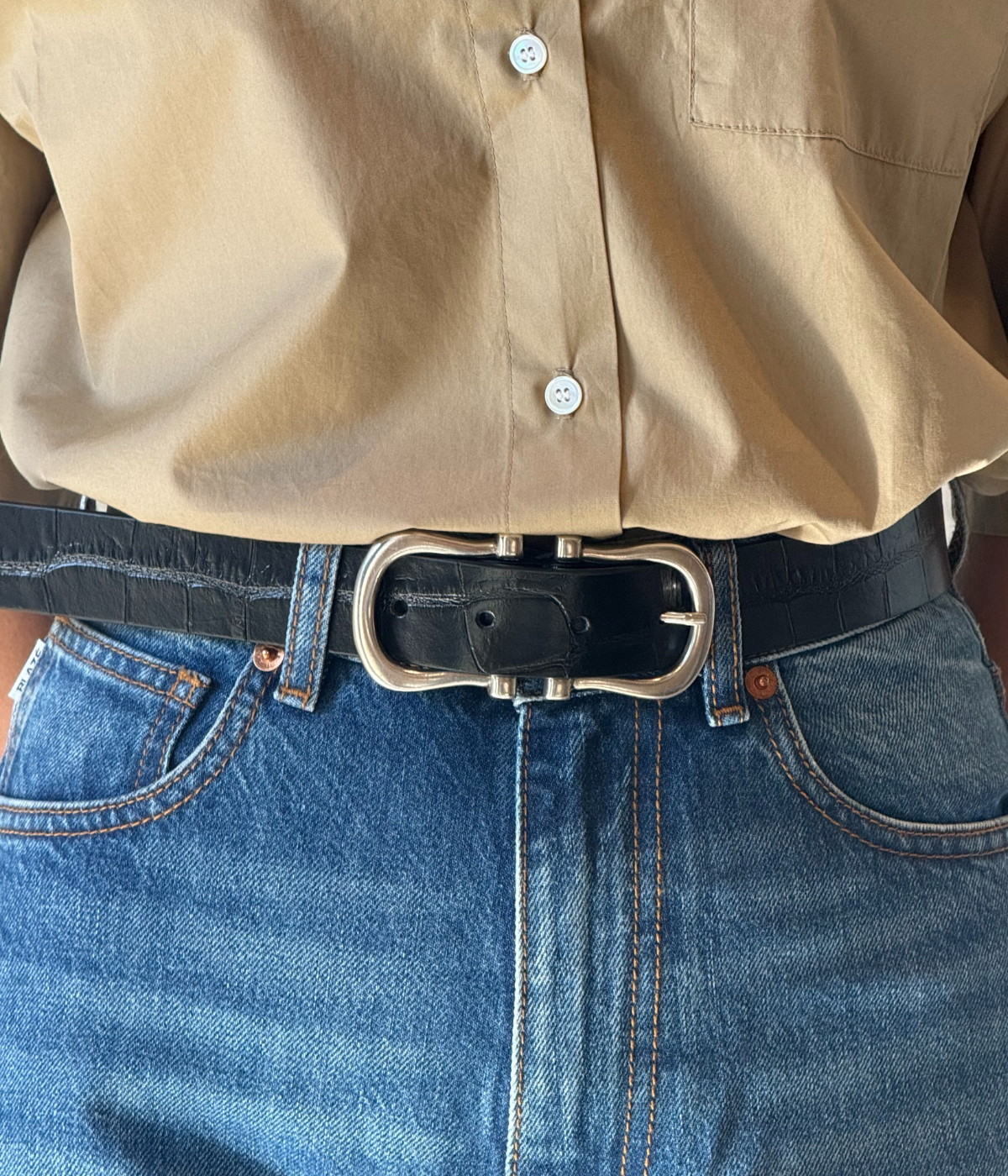 Baby Silver Nicky X Belt in Black Croc