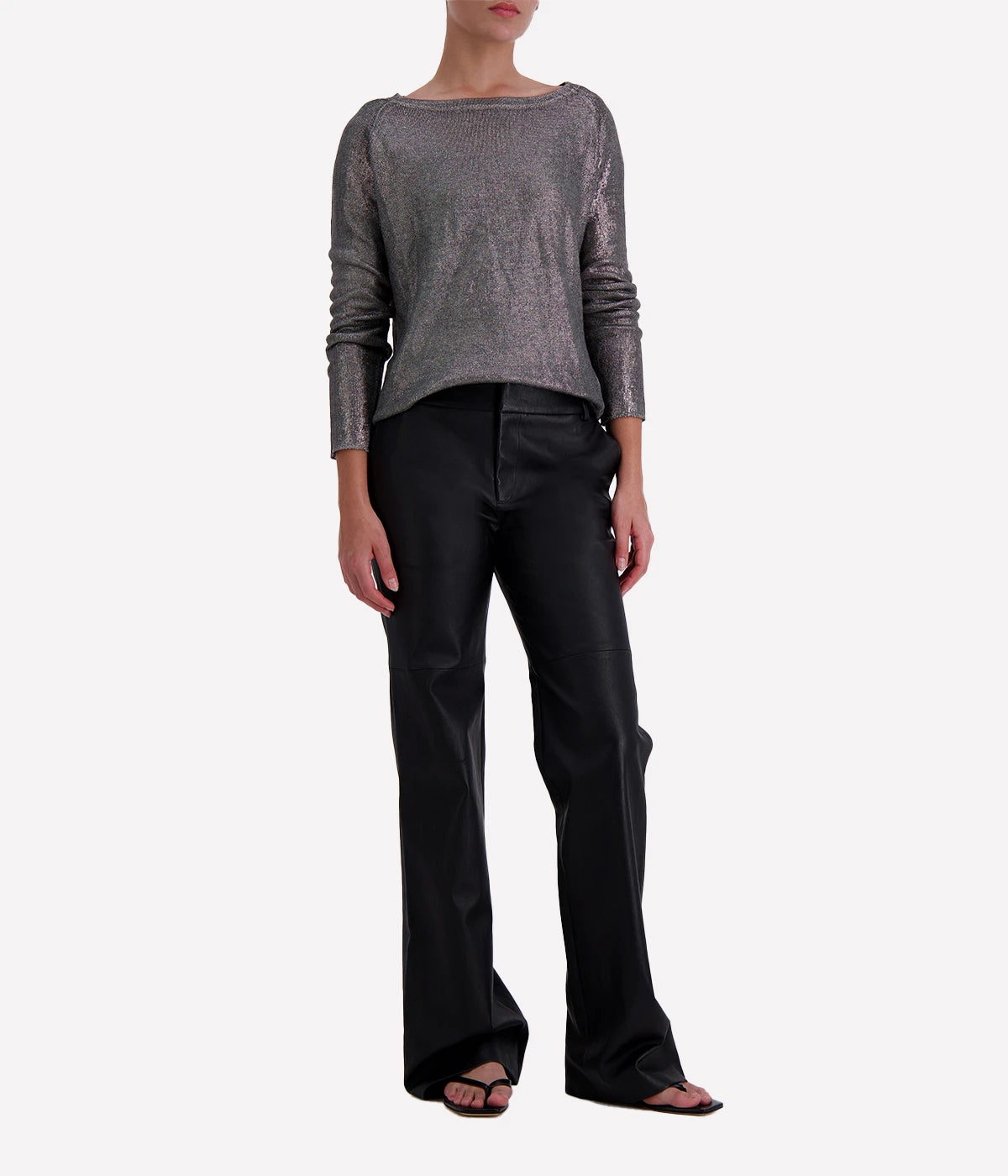 Boat Neck Linen Pullover w Lamination in Huskey