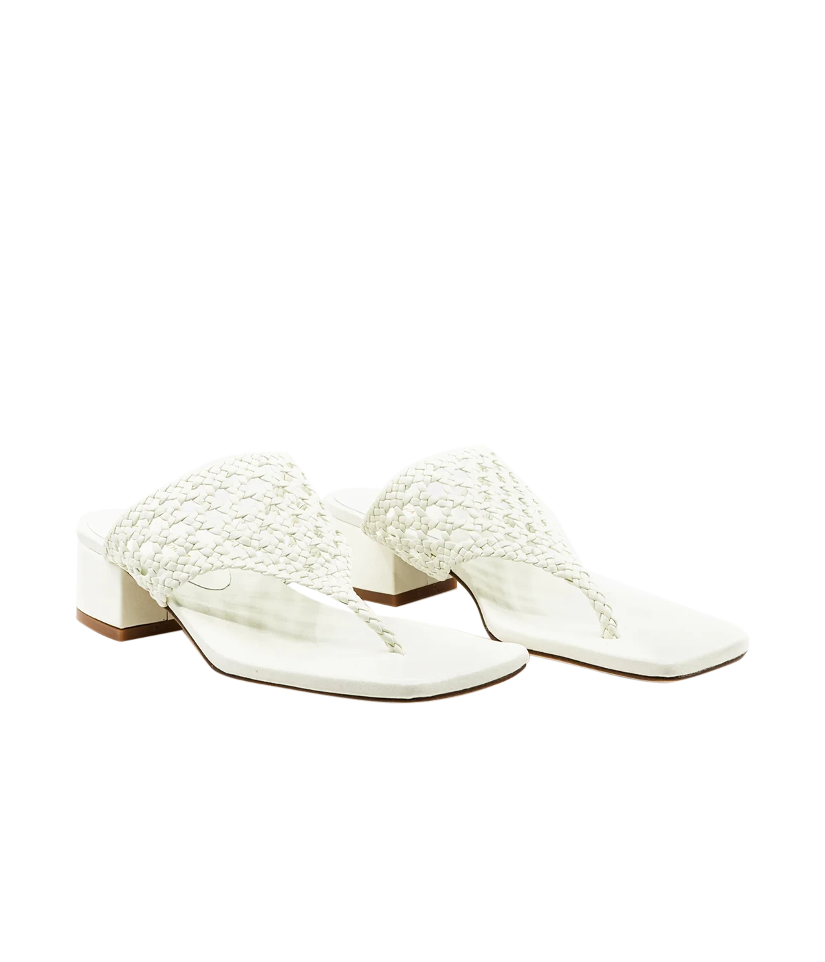 White woven slide sandals on a white background