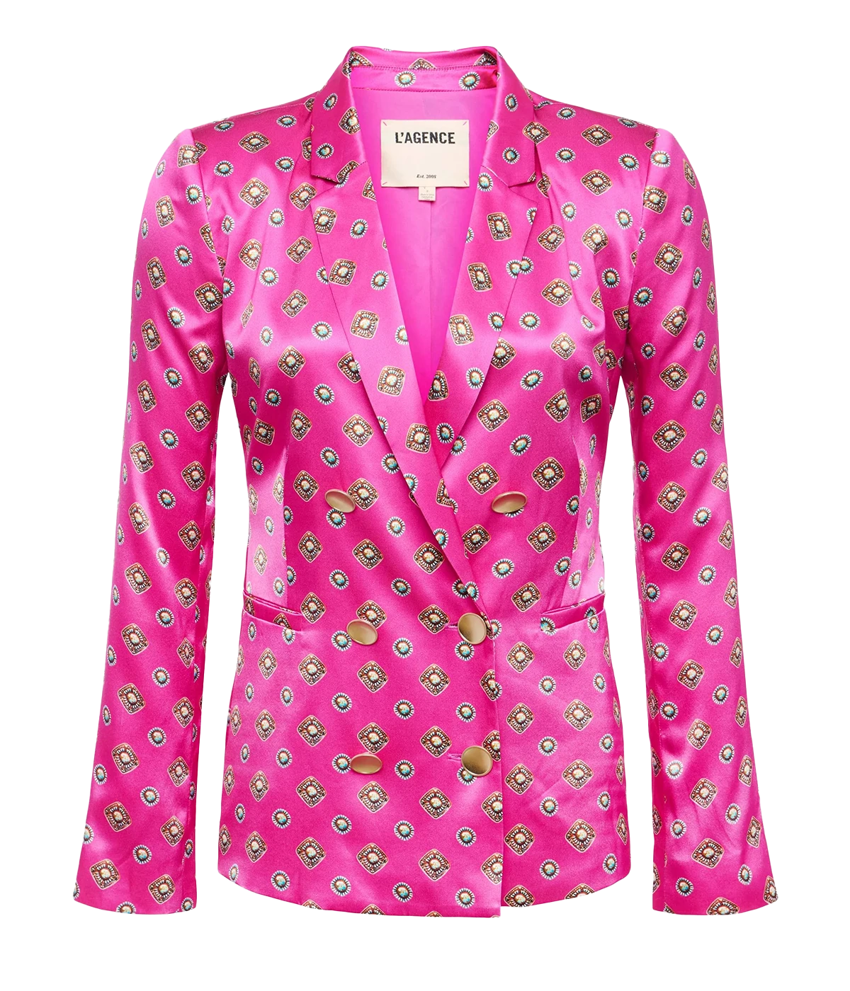 Colin DBL Breasted Blazer in Fucshia Southwestern Geo