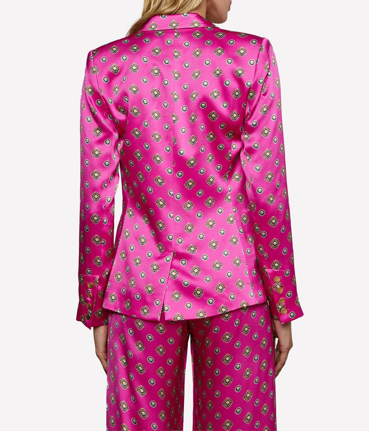 Colin DBL Breasted Blazer in Fucshia Southwestern Geo