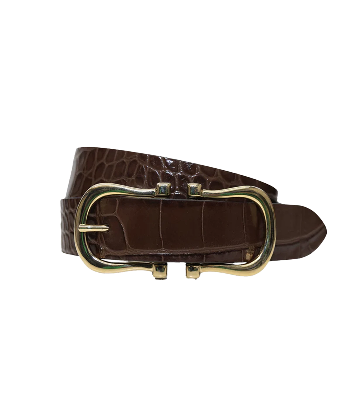 Baby Gold Nicky X Belt in Chocolate Crocodile