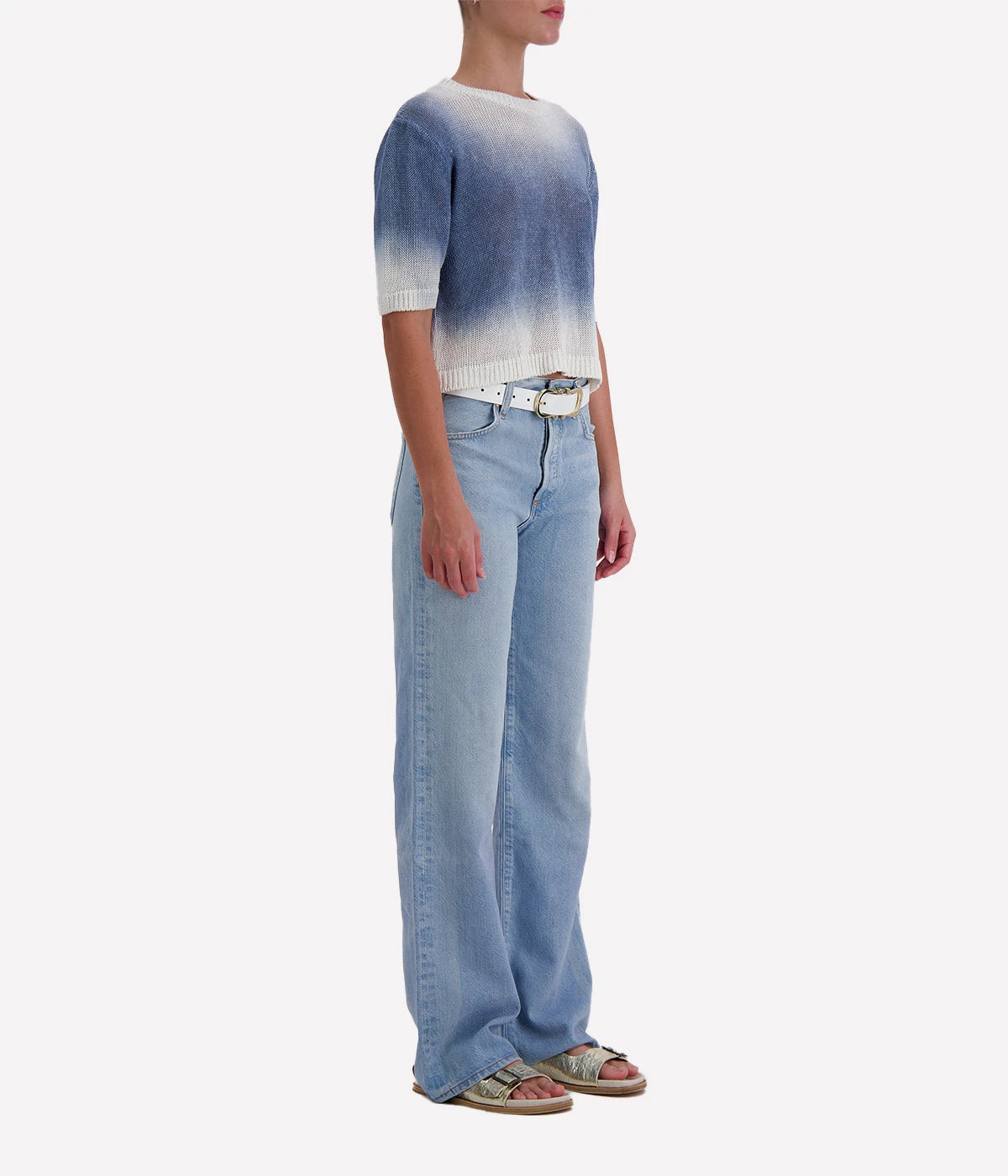 Avant Toi Short Sleeve Maglia Pullover in hand-painted titanium linen blend