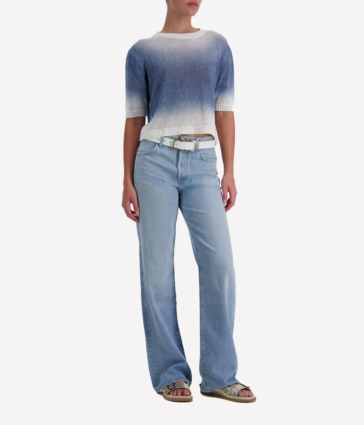 Avant Toi Short Sleeve Maglia Pullover in hand-painted titanium linen blend