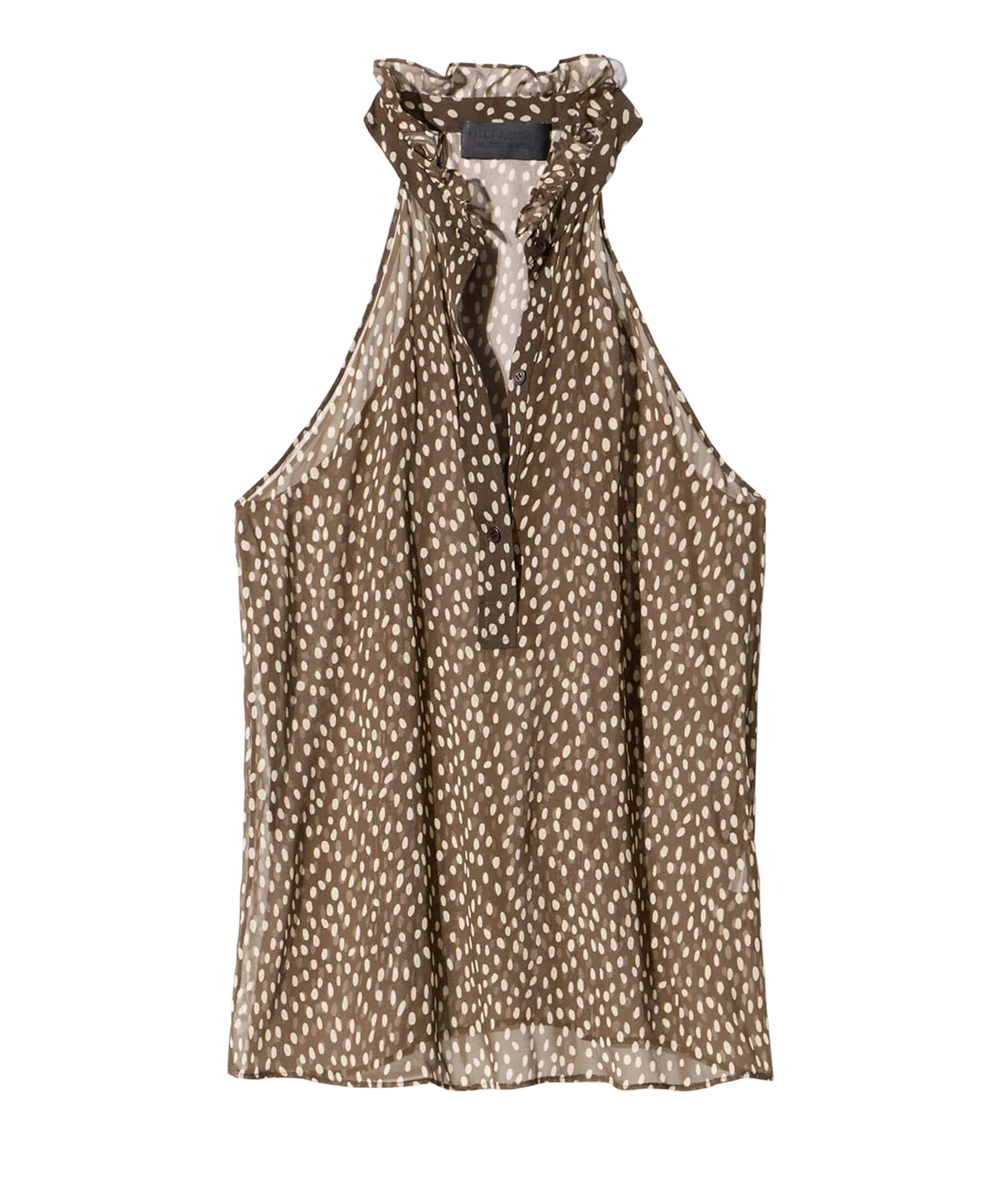 Nili Lotan Daniella Silk Top in Brown Cream Wild Dots, front product view.
