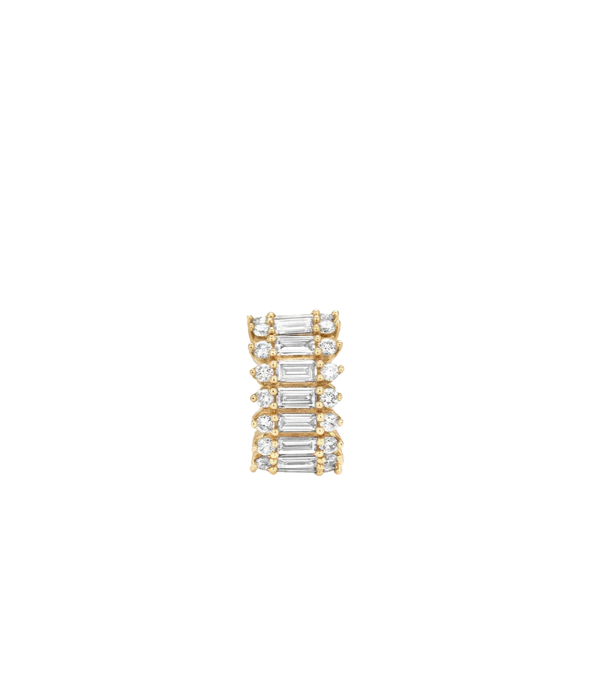 Adina Reyter Diamond Full Stack Baguette Big Bead in 14K Yellow Gold shown upright, with rows of baguette diamonds stacked around the bead