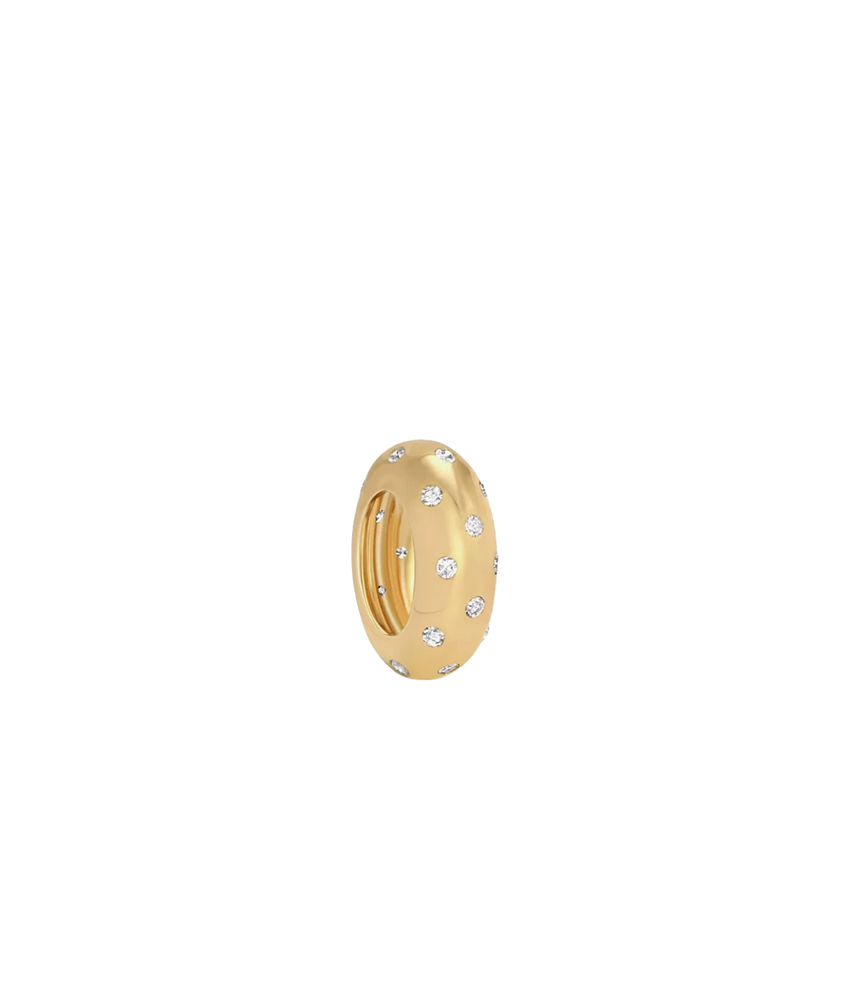 Adina Reyter Diamond Polka Dot Big Bead in 14K Yellow Gold shown at an angle, showing its rounded barrel shape