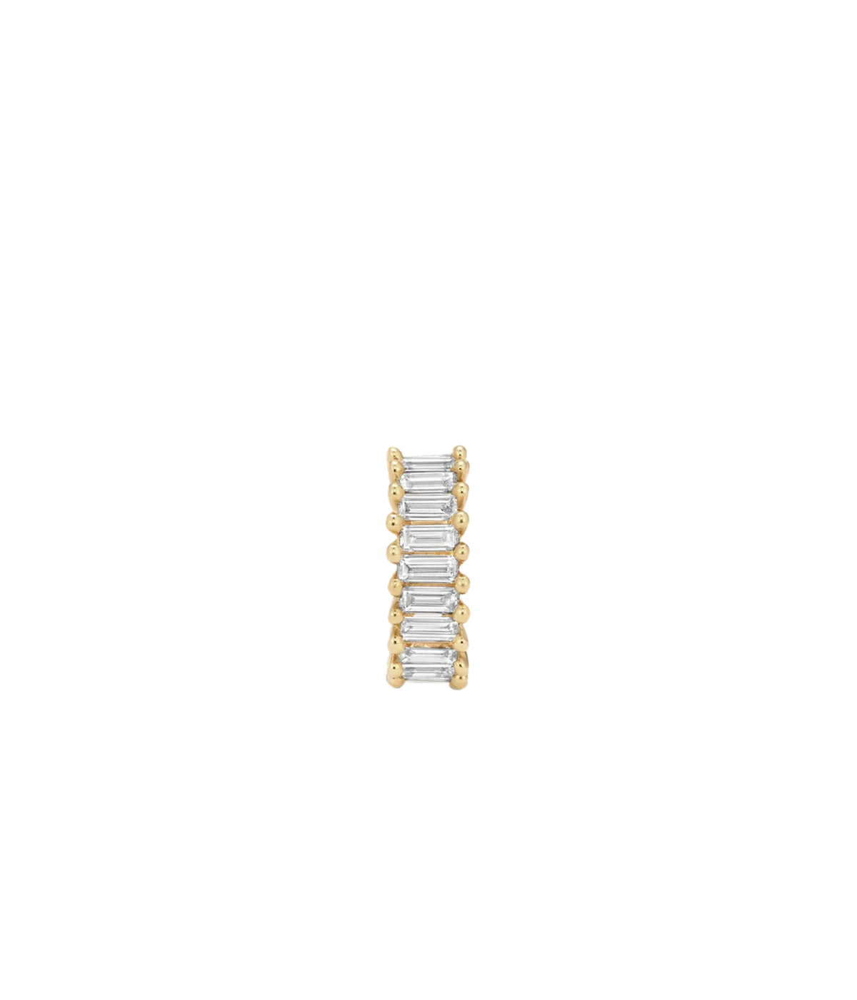 Adina Reyter Diamond Prong Set Baguette Big Bead in 14K Yellow Gold shown upright, with a column of prong-set baguette diamonds