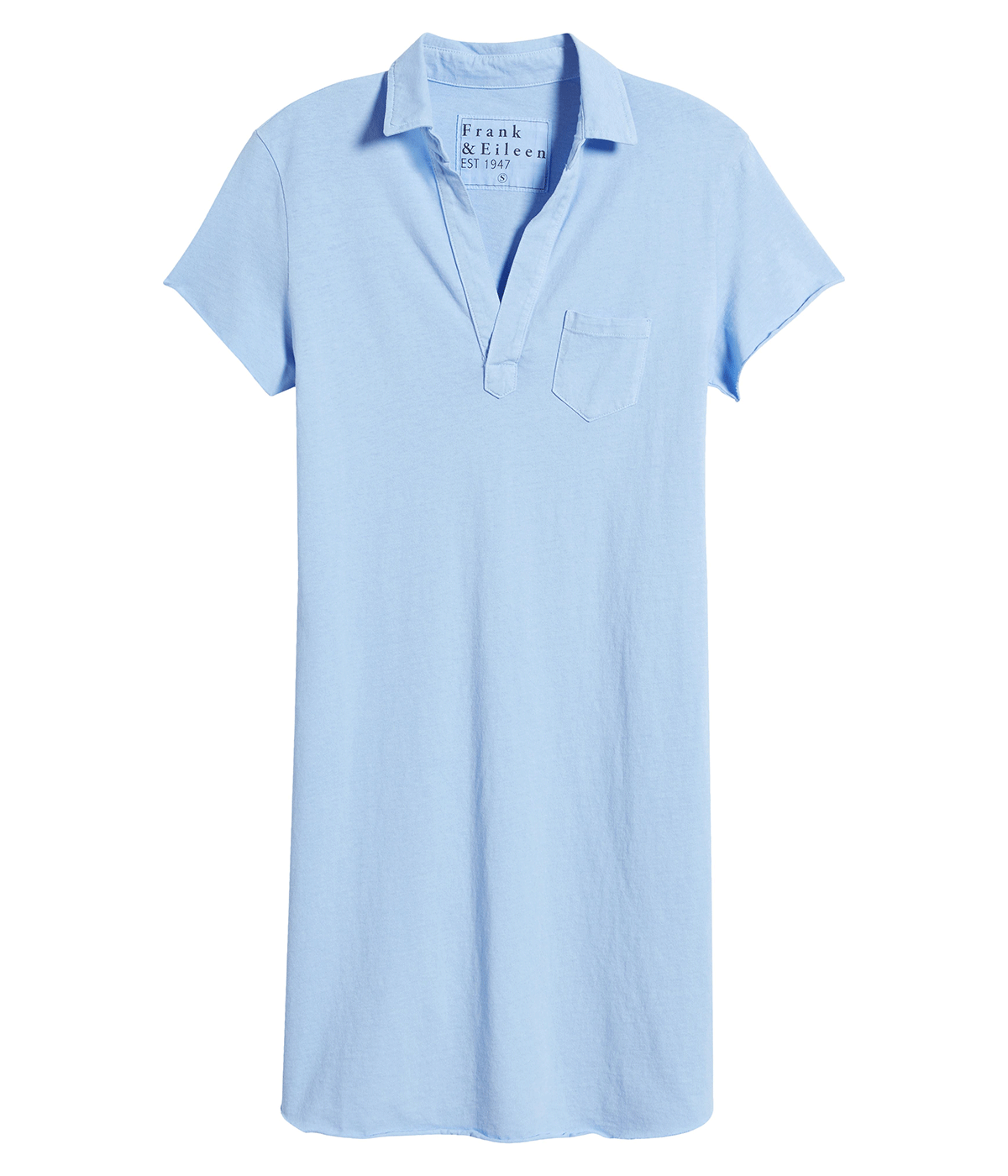 Sporty relaxed-fit polo shirt with a hand-cut raw hem and a V-neckline, styled with shorts and trainers for an athletic-inspired look.