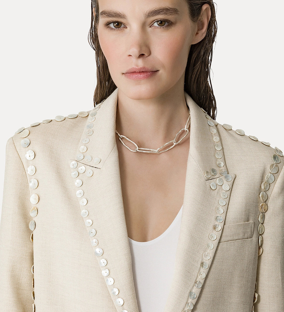 Pearl Embroidered Jacket in Dune