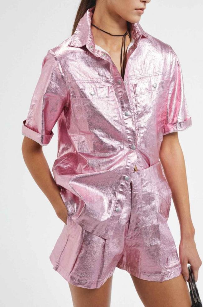 *FINAL SALE* Frida Metallic Linen Short in Pink