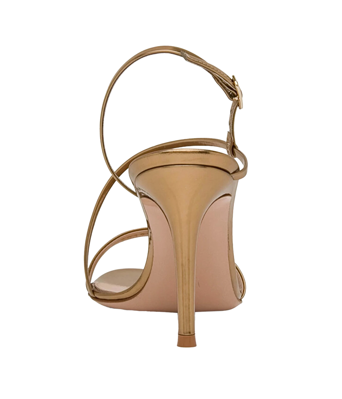 Back view of the Gianvito Rossi Manhattan 70 Metal in Mekong, showing the buckled slingback strap and slim stiletto heel